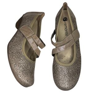 Remonte Metallic taupe perforated leather Mary Jane block heel shoes women’s 39